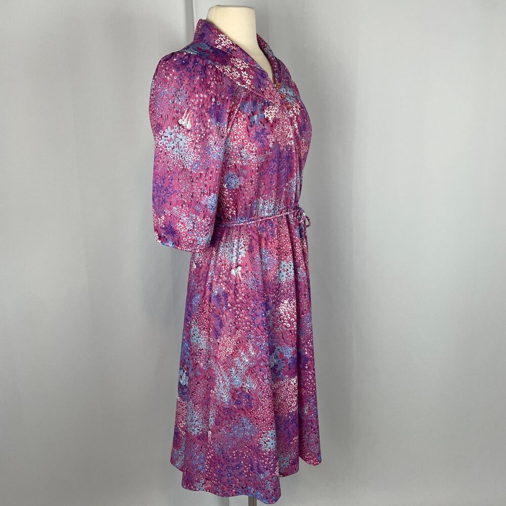 Vintage Skater Dress Medium Purple Ditsy Floral A Line Garden Cottage Retro 70s - Picture 5 of 12